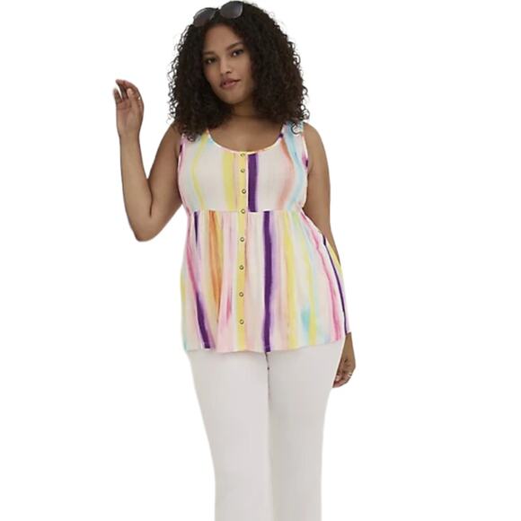 Torrid NWOT Babydoll Super Soft Scoop Neck Button-Front Tank Size 0X L/12 Stripe - Picture 2 of 6